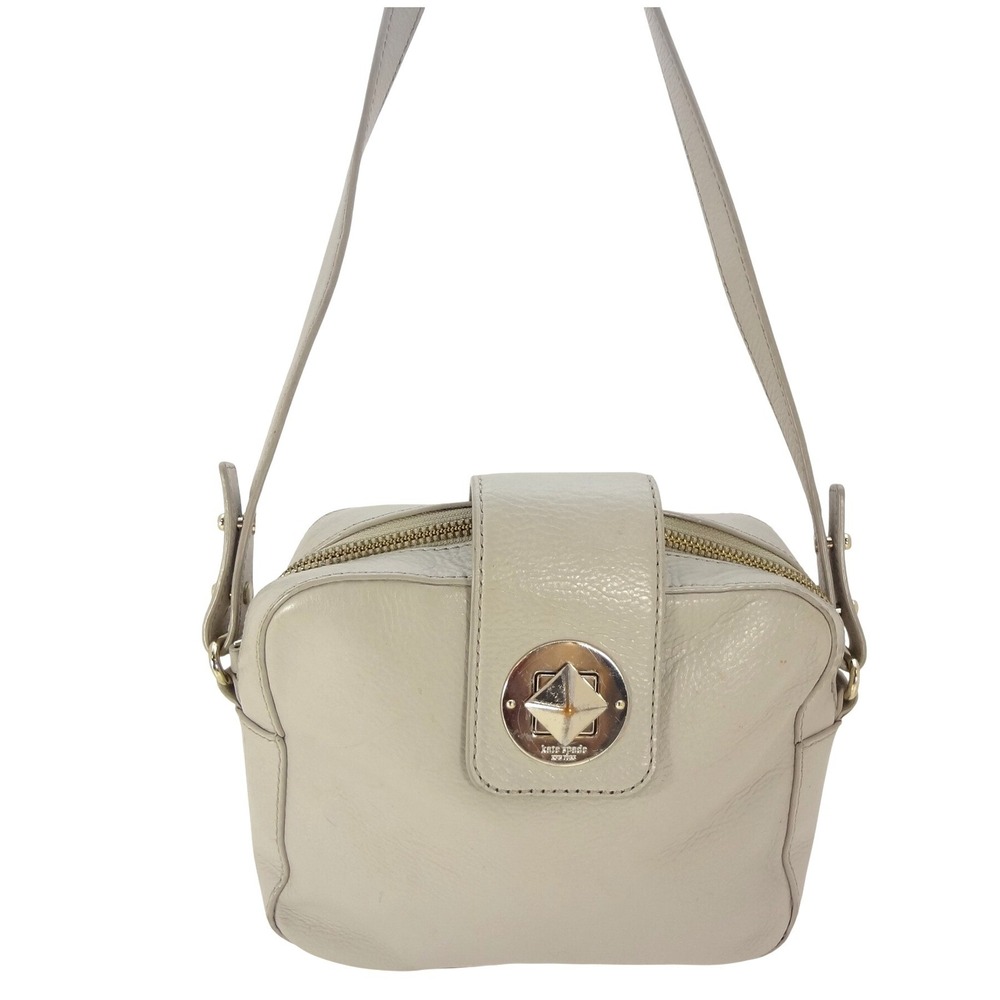 Kate Spade Crossbody Bag Small Gray Pebbled Leather Turn-Lock Camera Bag